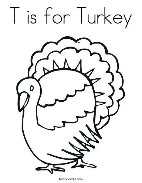 T is for turkey coloring page