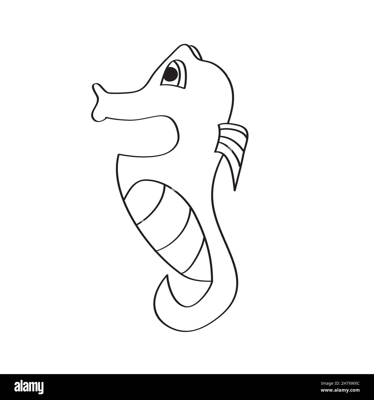Simple coloring page coloring black and white linear sketch sea horse for coloring book page stock vector image art