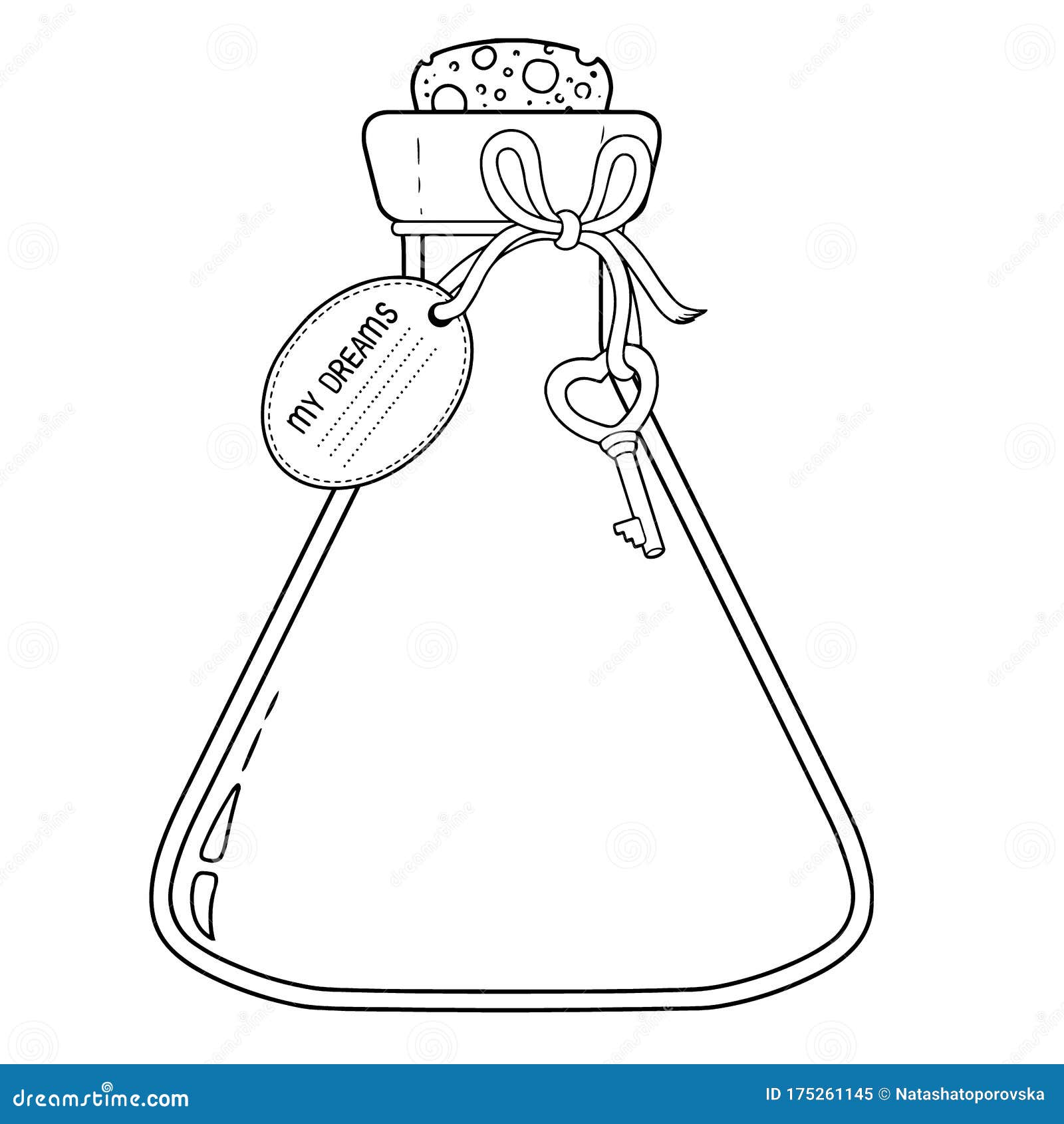 Vector black and white outline coloring book for adult glass bottle with label and cork stock vector