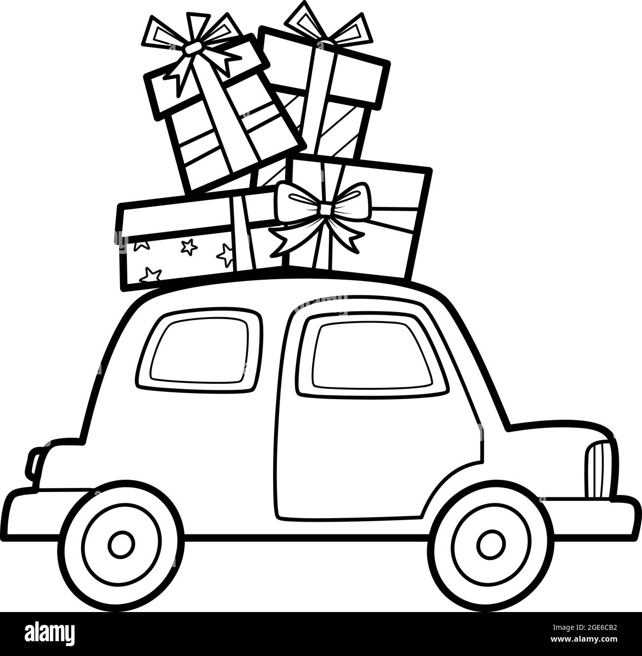 Christmas coloring book or page for kids car and gifts black and white vector illustration stock vector image art