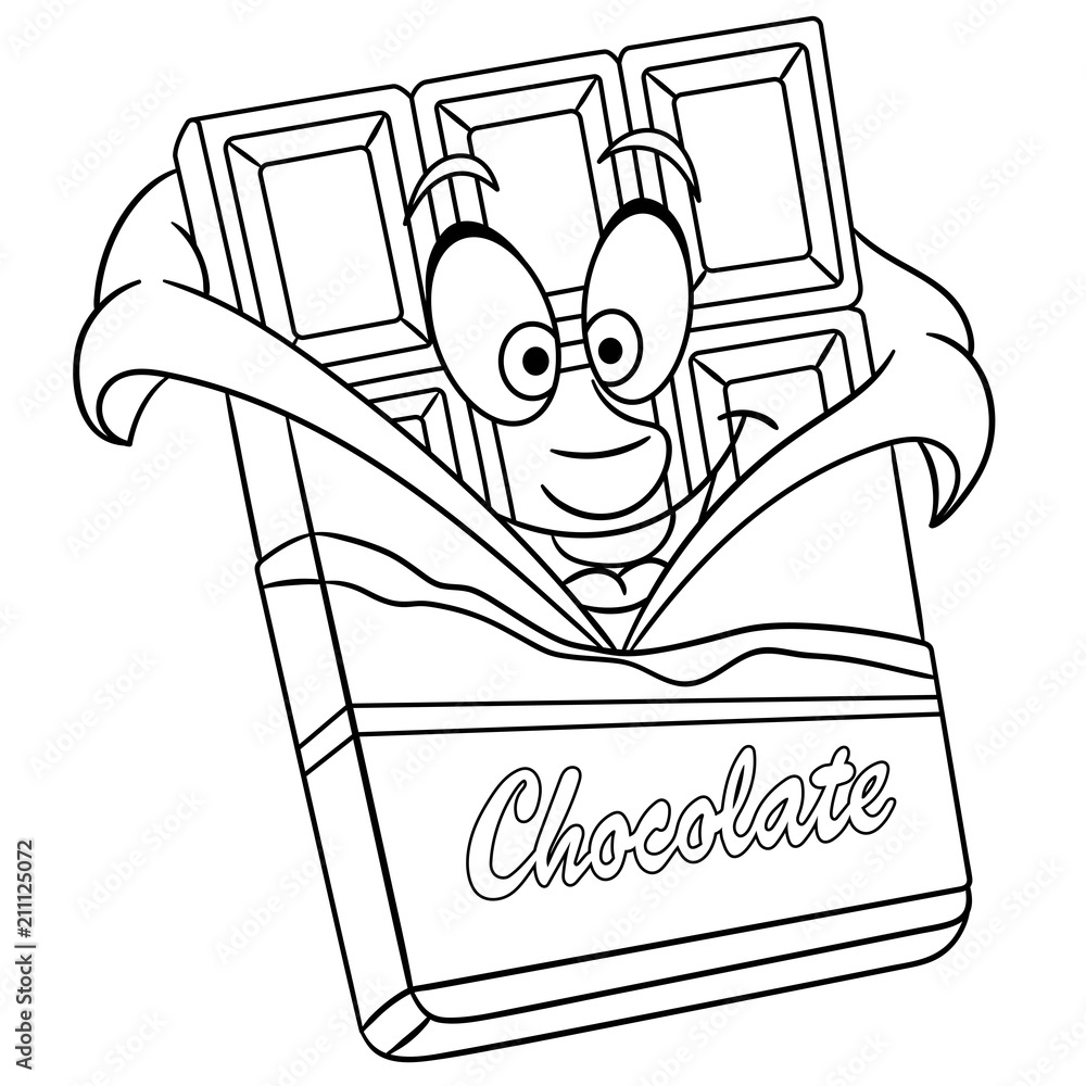 Coloring page coloring book chocolate bar happy food concept cartoon design for t