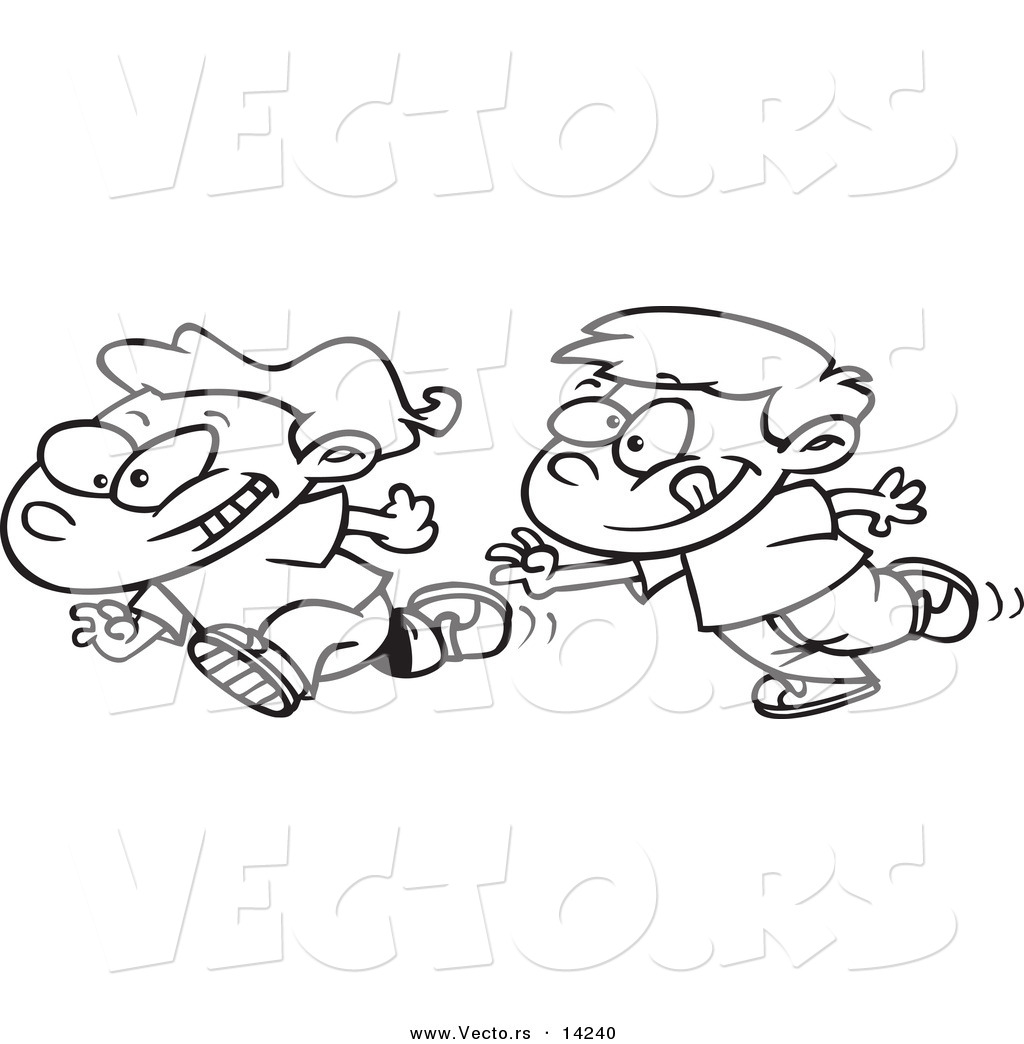 R of a cartoon boys playing tag