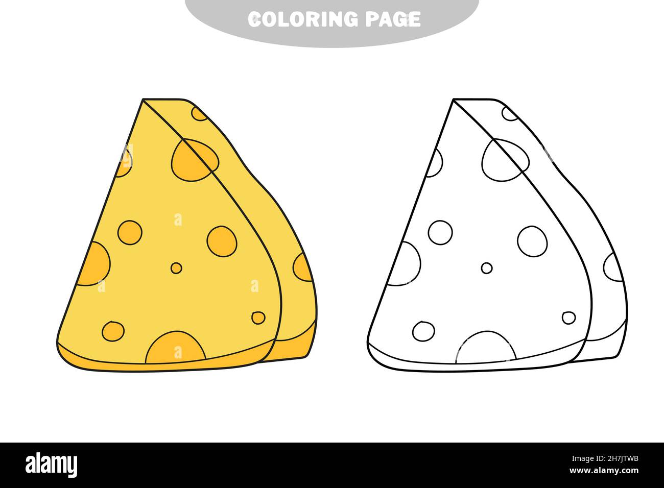 Simple coloring page coloring book page template with cheese vector illustration for kids color and black and white version stock vector image art