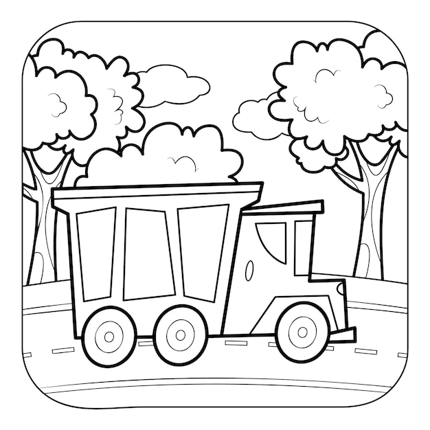 Premium vector coloring book or coloring page for kids truck black and white vector nature background