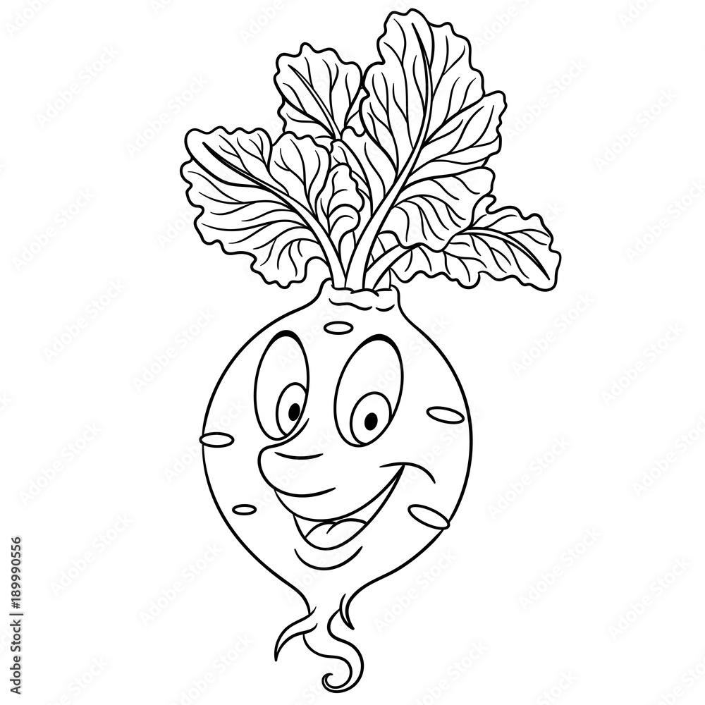 Coloring page cartoon beet happy vegetable character eco food symbol design element for kids coloring book t