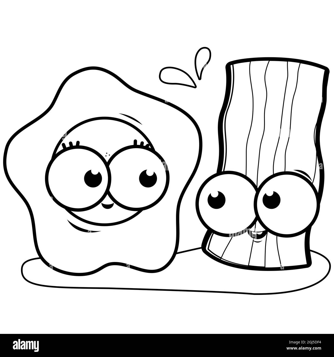 Egg and bacon characters black and white coloring page stock photo