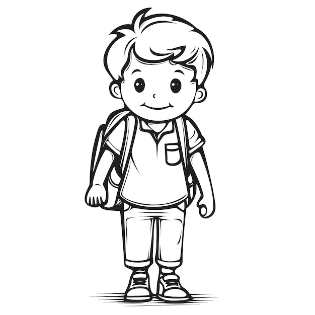 Premium photo fun kids coloring page simple black and white school boy illustration