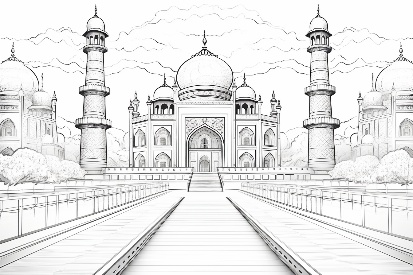 Taj mahal coloring page for children and adults coloring pages