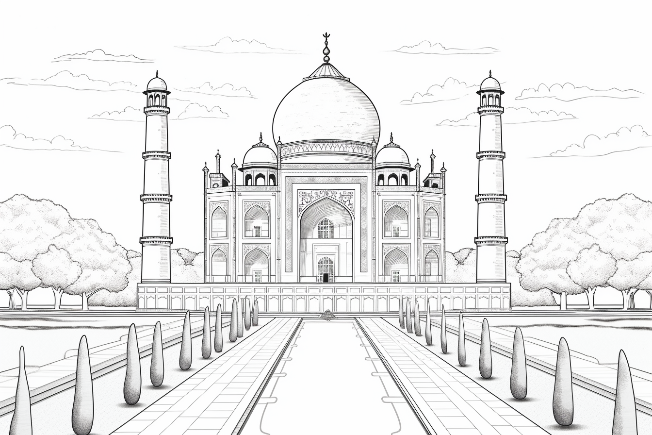 Taj mahal coloring page for children and adults coloring pages