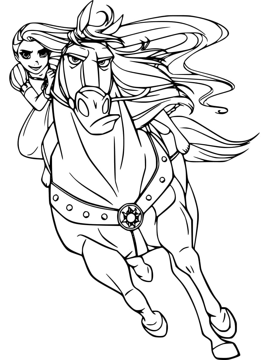 Rapunzel and maximus from tangled coloring page