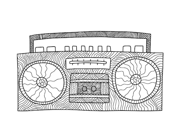 Premium vector retro tape recorder coloring page hand drawn doodle vintage tape recorder in s style vector coloring page