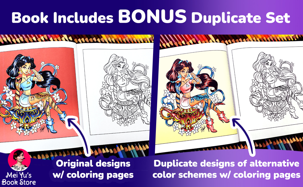Princesses with tattoos coloring book art book in one relaxing creative coloring book for adults teens with beautiful tattooed princess designs side by side