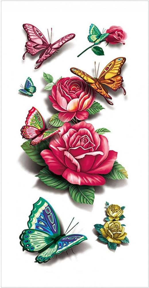 Zitiany calanãas temporales de tatuajes de flores rosas mariposas y varios colores estilo mixto tatuajes temporales para mujeres niãas o niãos hoja belleza y cuidado personal