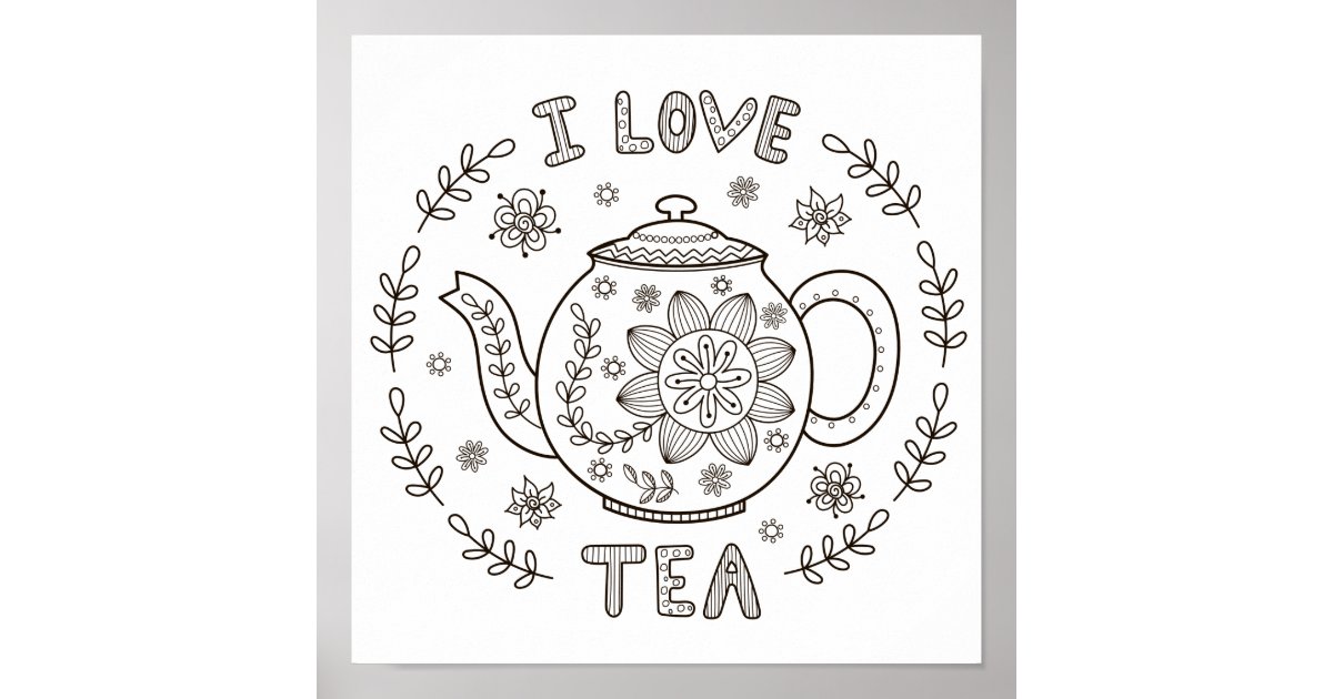 Coloring page i love tea poster