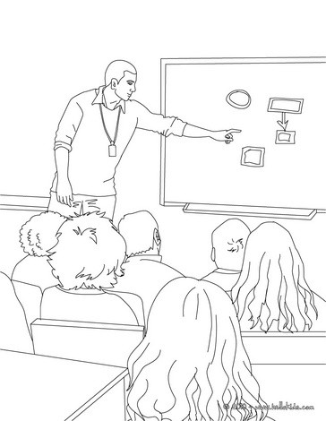 Pupils listening to their teacher coloring pages