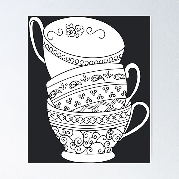 Patterned stacked teacups poster for sale by fairoddsandends