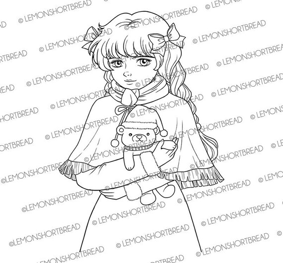 Digital stamp winter teddy bear digi printable coloring page christmas winter autumn fall scrapbooking card instant download