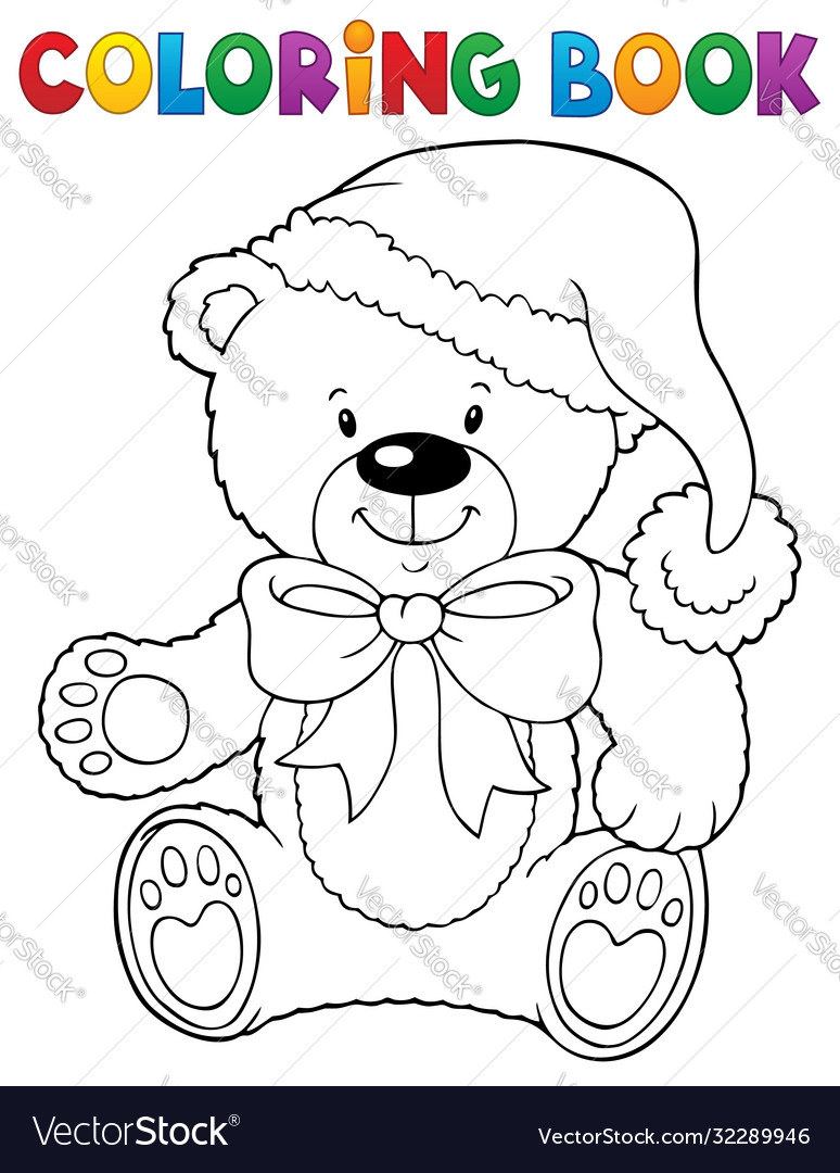 Coloring book christmas teddy bear topic vector image