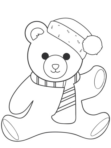 Christmas teddy bear coloring page free printable coloring pages