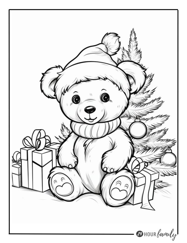 Teddy bear in front of a christmas tree coloring pages teddy bear coloring pages bear coloring pages teddy bear drawing
