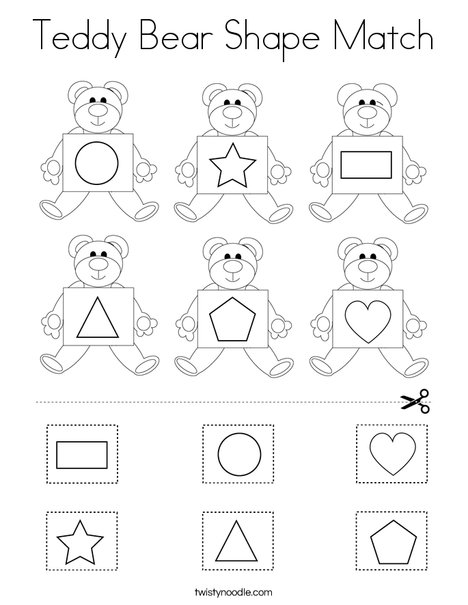 Teddy bear shape match coloring page