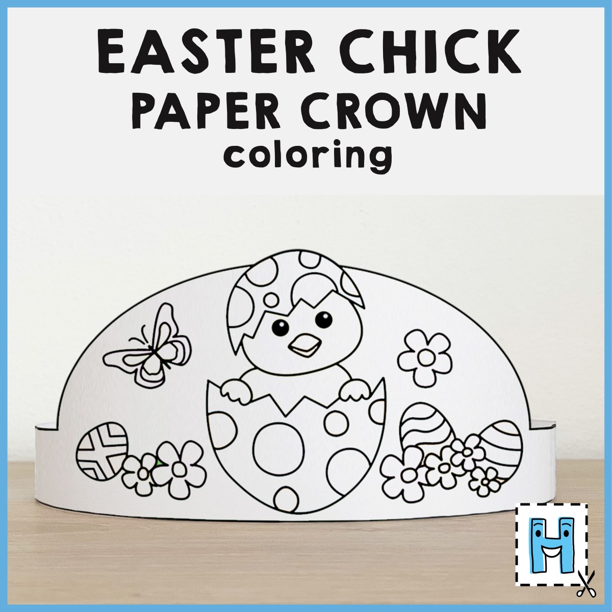 Easter chick eggs paper crown headband printable easter craft coloring activity made by teachers