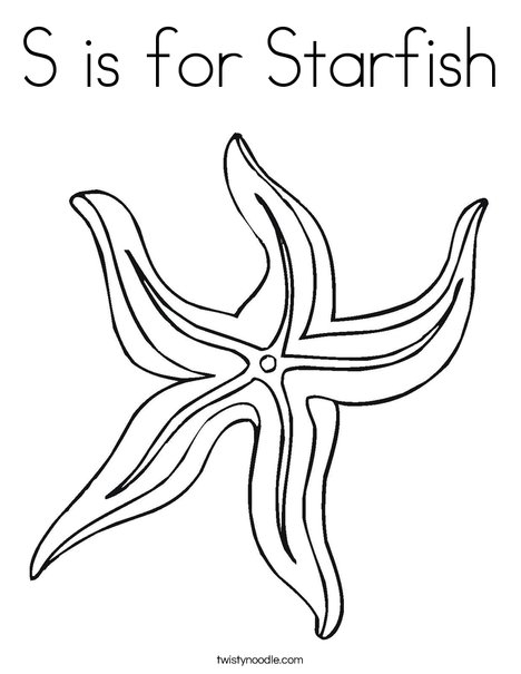 S is for starfish coloring page