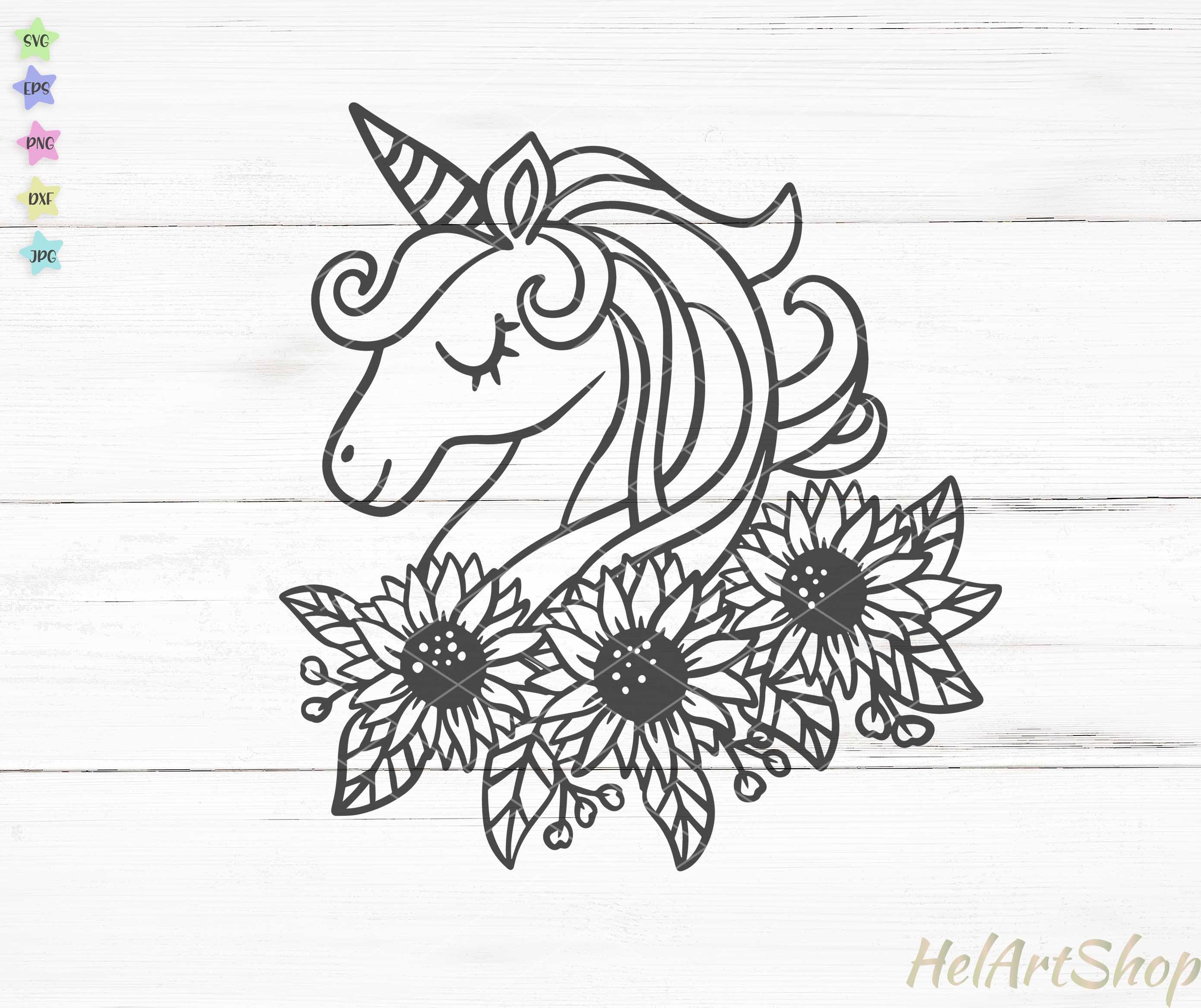 Sunflower unicorn svg floral unicorn svg