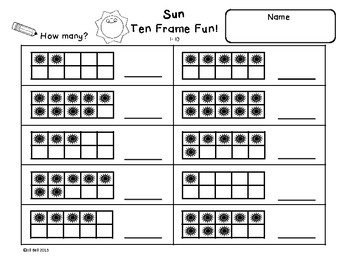 Ten fram summer sun worksheets and flash cards kindergarten first grade ten frame ten fram flashcards