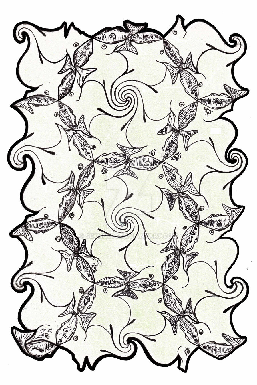 Tessellation seahorses and fish by sethness on