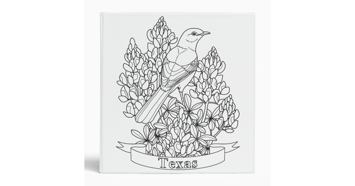 Texas state bird flower coloring page binder