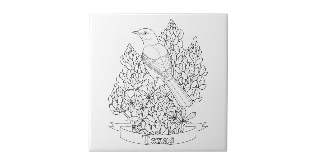 Texas state bird flower coloring page tile