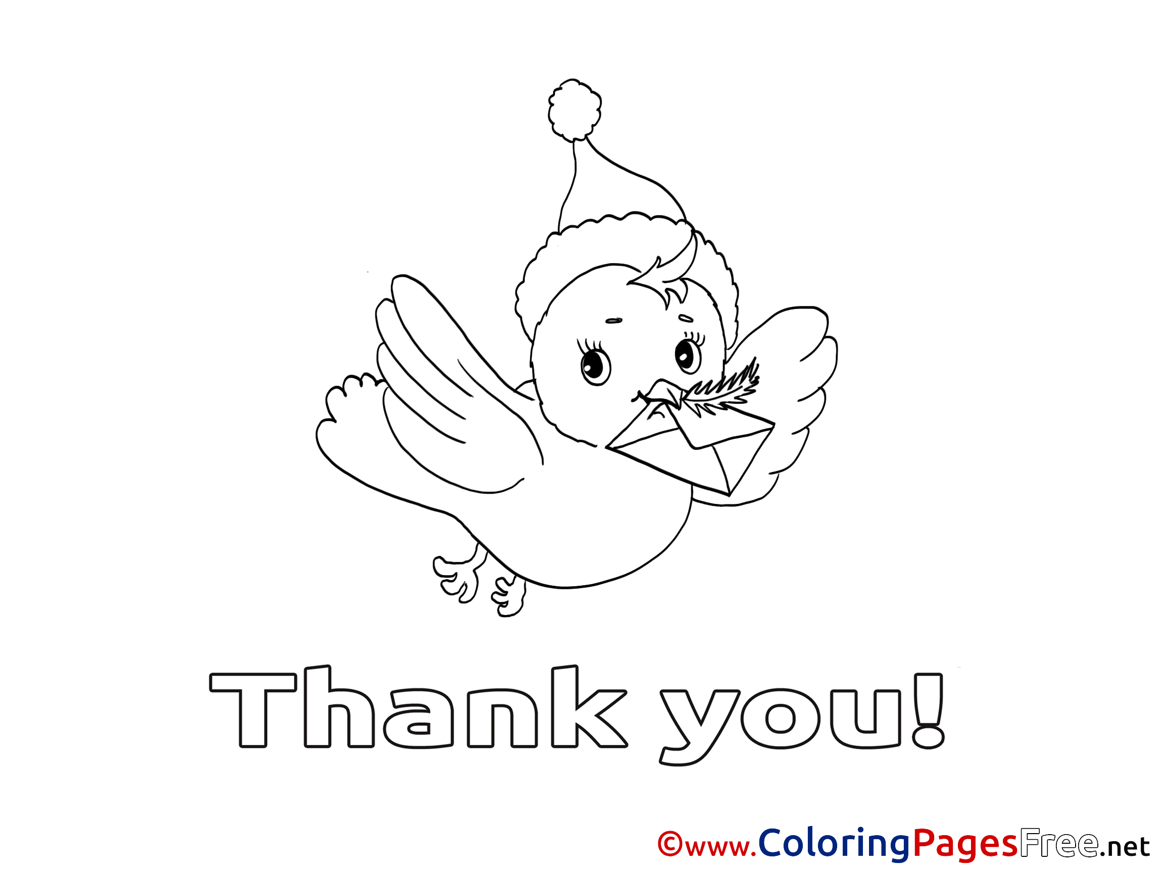 Bird flying free colouring page thank you