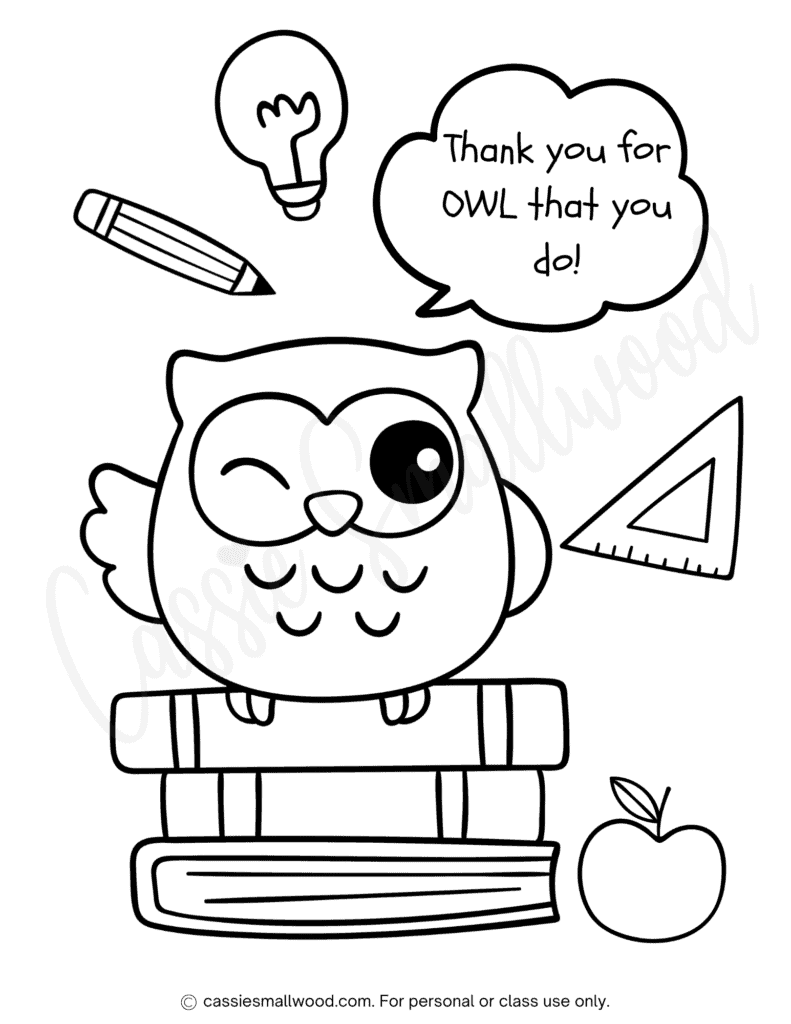 Cute teacher appreciation coloring pages and cards