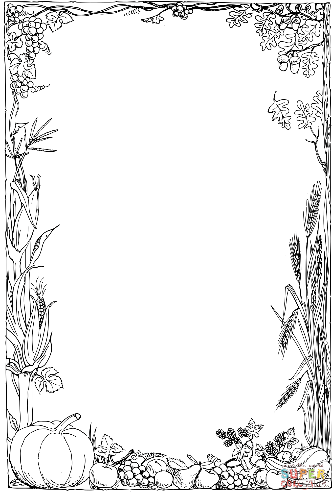 Vintage retro thanksgiving frame coloring page free printable coloring pages