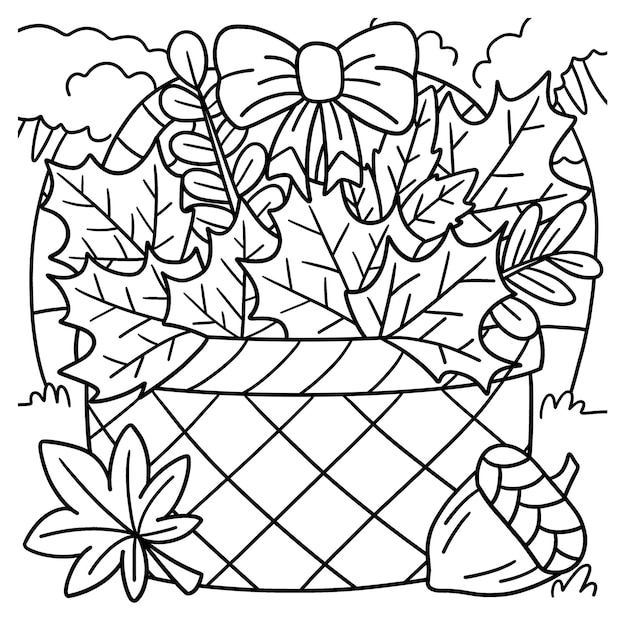 Premium vector thanksgiving basket with autumn leaves coloring
