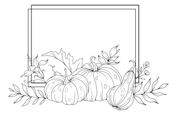 Premium vector thanksgiving frame outline pumpkins line art illustration outline pumpkin arrangement hand drawn
