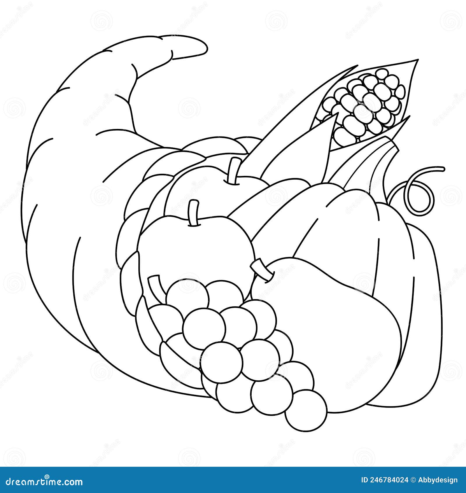 Thanksgiving cornucopia isolated coloring page stock vector