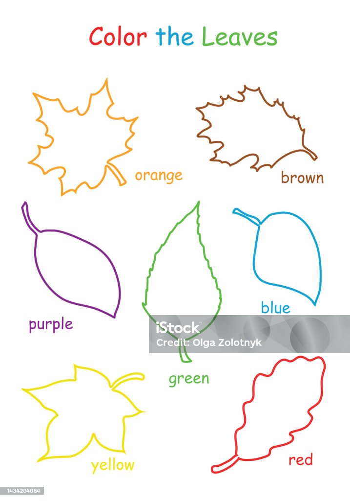 Coloring worksheet coloring pages for kids color the leaves remember colors stock illustration