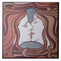 The kiss peter behrens art nouveau art deco ceramic tile