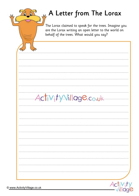 A letter from the lorax worksheet