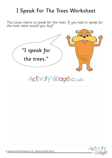 The lorax speaks for the trees worksheet