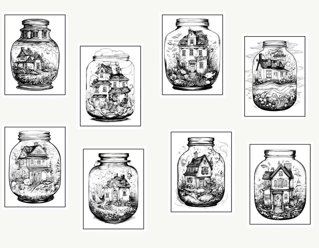 Fairy houses in a jar coloring pages adults coloring book downloadfairy enchanting printable pageskids coloring