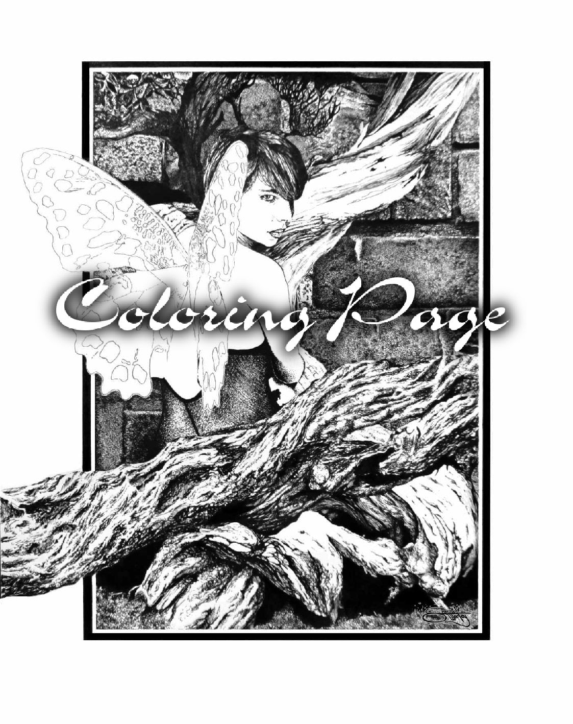 Modest fairy printable coloring pages of woodland fairy on a forest