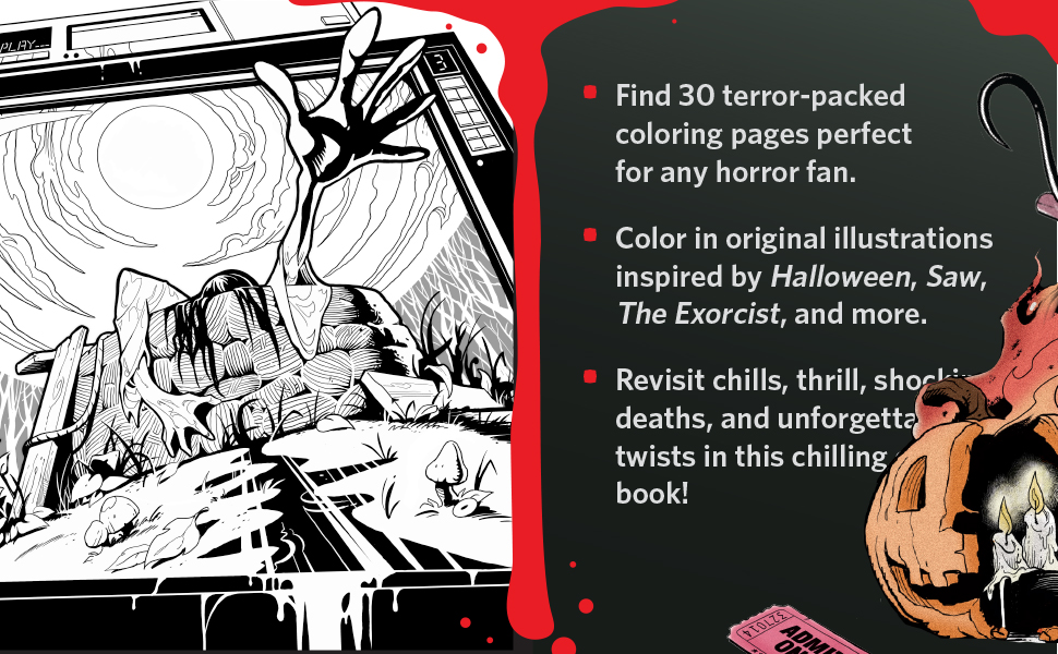 The unofficial horror movie coloring book from the exorcist and halloween to get out and childs play screams and scenes to slay with color vergara vernieda price andy books