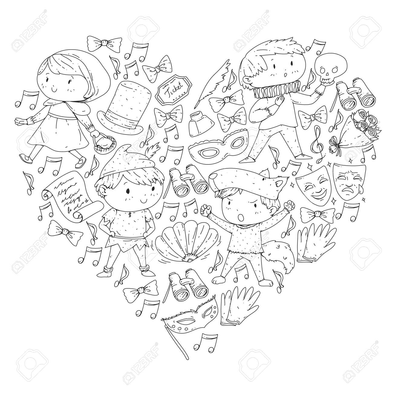 Illustration of a childrens performing on stage theatre with kids coloring page royalty free svg cliparts vectors and stock illustration image