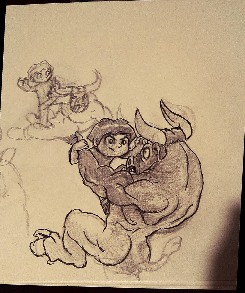 Theseus slaying the minotaur again by devilantrat on