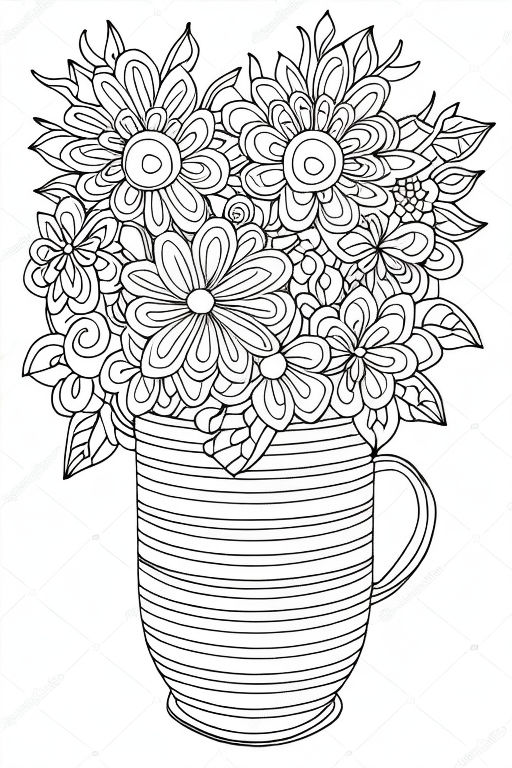 Flower for coloring book with clear thick lines