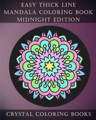 Easy ser easy thick line mandala coloring book midnight edition easy thick line mandala coloring pages white pattern on a black background for adults and children by crystal coloring crystal