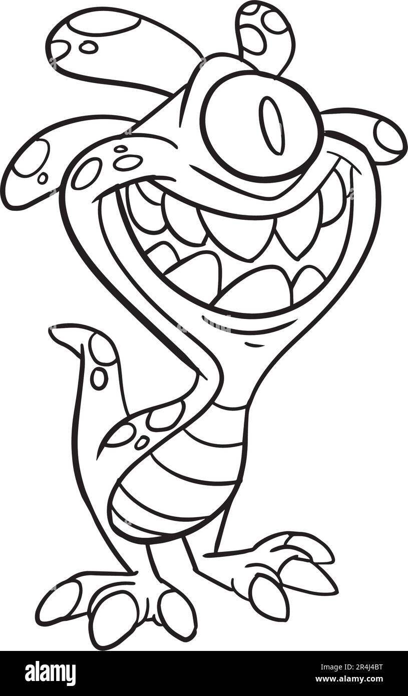 Illustration for coloring page and icon cartoon style a cute adorable creepy little monster thick lines isolated white background lineart cartoo stock vector image art